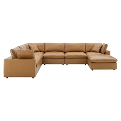Commix Down Filled Overstuffed Vegan Leather 7-Piece Sectional Sofa - Tan- Style B 