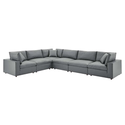 Commix Down Filled Overstuffed Vegan Leather 6-Piece Sectional Sofa - Gray- Style B 