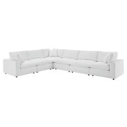 Commix Down Filled Overstuffed Vegan Leather 6-Piece Sectional Sofa - White- Style B 