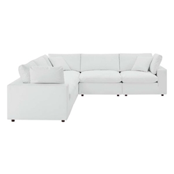 Commix Down Filled Overstuffed Vegan Leather 5-Piece Sectional Sofa - White- Style C 