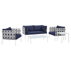 Harmony 5-Piece  Sunbrella® Outdoor Patio Aluminum Furniture Set - Gray Navy 