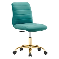 Ripple Armless Performance Velvet Office Chair - Gold Teal 