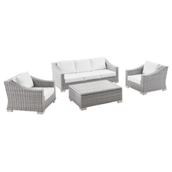 Conway 4-Piece Outdoor Patio Wicker Rattan Furniture Set - Light Gray White - Style A 