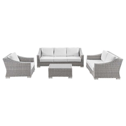 Conway 4-Piece Outdoor Patio Wicker Rattan Furniture Set - Light Gray White - Style B 