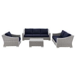 Conway 4-Piece Outdoor Patio Wicker Rattan Furniture Set - Light Gray Navy - Style A 