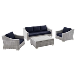 Conway 4-Piece Outdoor Patio Wicker Rattan Furniture Set - Light Gray Navy - Style B 