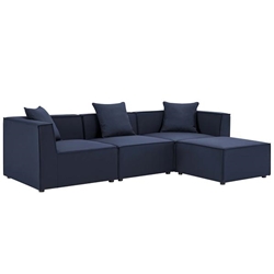 Saybrook Outdoor Patio Upholstered 4-Piece Sectional Sofa - Navy - Style A 