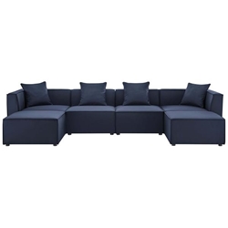 Saybrook Outdoor Patio Upholstered 6-Piece Sectional Sofa - Navy - Style A 