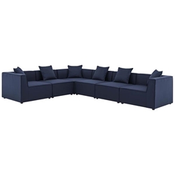 Saybrook Outdoor Patio Upholstered 6-Piece Sectional Sofa - Navy - Style B 