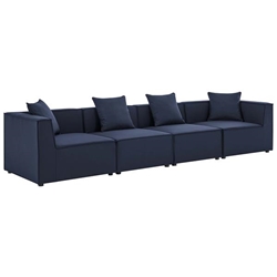 Saybrook Outdoor Patio Upholstered 4-Piece Sectional Sofa - Navy - Style B 