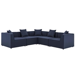 Saybrook Outdoor Patio Upholstered 5-Piece Sectional Sofa - Navy - Style A 