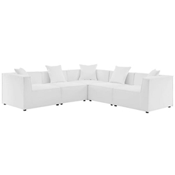 Saybrook Outdoor Patio Upholstered 5-Piece Sectional Sofa - White - Style B 