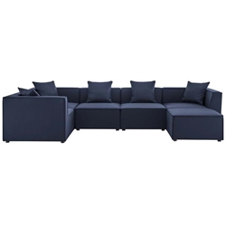 Saybrook Outdoor Patio Upholstered 6-Piece Sectional Sofa - Navy - Style C 