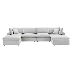 Commix Down Filled Overstuffed Performance Velvet 6-Piece Sectional Sofa - Light Gray - Style A 