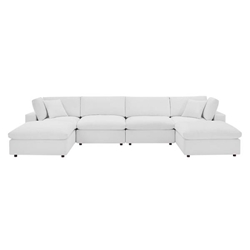 Commix Down Filled Overstuffed Performance Velvet 6-Piece Sectional Sofa - White - Style B 