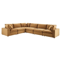 Commix Down Filled Overstuffed Performance Velvet 6-Piece Sectional Sofa - Cognac - Style A 