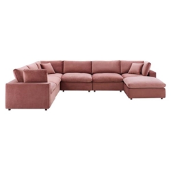 Commix Down Filled Overstuffed Performance Velvet 7-Piece Sectional Sofa - Dusty Rose 