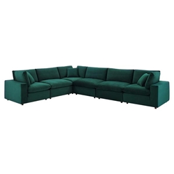 Commix Down Filled Overstuffed Performance Velvet 6-Piece Sectional Sofa - Green - Style B 