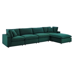 Commix Down Filled Overstuffed Performance Velvet 5-Piece Sectional Sofa - Green - Style C 