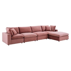 Commix Down Filled Overstuffed Performance Velvet 5-Piece Sectional Sofa - Dusty Rose - Style C 