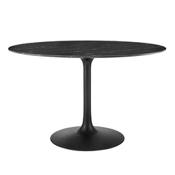 Lippa 48" Round Artificial Marble Dining Table - 47" Tall - Black Black 