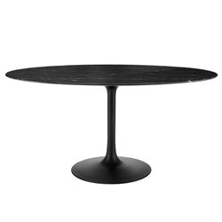 Lippa 60" Oval Artificial Marble Dining Table - Black Black 