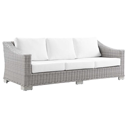 Conway Outdoor Patio Wicker Rattan Sofa - Light Gray White 
