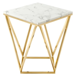 Vertex Gold Metal Stainless Steel End Table - Gold White 