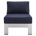 Shore Sunbrella® Fabric Aluminum Outdoor Patio Armless Chair - Silver Navy - MOD12961