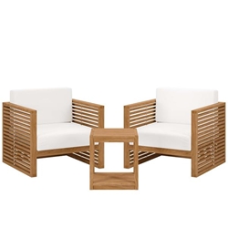 Carlsbad 3-Piece Teak Wood Outdoor Patio Set - Natural White - Style A 