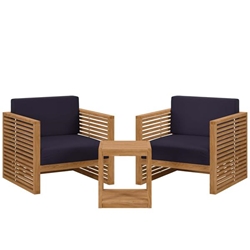 Carlsbad 3-Piece Teak Wood Outdoor Patio Set - Natural Navy - Style A 