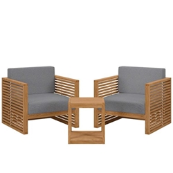 Carlsbad 3-Piece Teak Wood Outdoor Patio Set - Natural Gray - Style A 