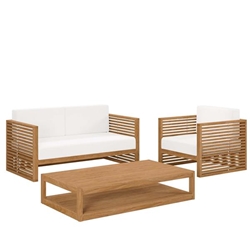 Carlsbad 3-Piece Teak Wood Outdoor Patio Set - Natural White - Style B 