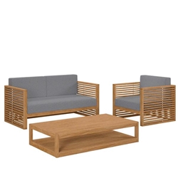 Carlsbad 3-Piece Teak Wood Outdoor Patio Set - Natural Gray - Style B 