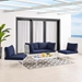 Harmony 4-Piece  Sunbrella® Basket Weave Outdoor Patio Aluminum Seating Set - Taupe Navy - MOD13316