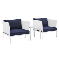 Harmony 3-Piece  Sunbrella® Outdoor Patio Aluminum Seating Set - White Navy 