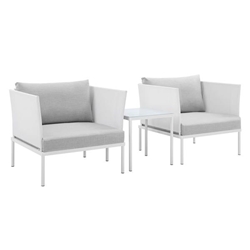 Harmony 3-Piece  Sunbrella® Outdoor Patio Aluminum Seating Set - White Gray 
