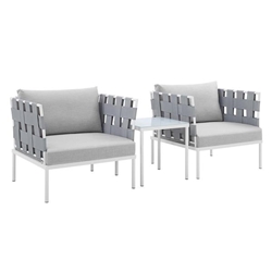 Harmony 3-Piece  Sunbrella® Outdoor Patio Aluminum Seating Set - Gray Gray 