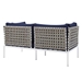 Harmony 4-Piece  Sunbrella® Basket Weave Outdoor Patio Aluminum Seating Set - Tan Navy - MOD13325