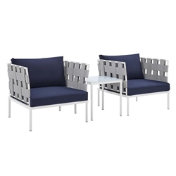 Harmony 3-Piece  Sunbrella® Outdoor Patio Aluminum Seating Set - Gray Navy 