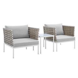 Harmony 3-Piece  Sunbrella® Basket Weave Outdoor Patio Aluminum Seating Set - Tan Gray 