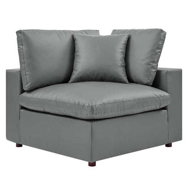 Commix Down Filled Overstuffed Vegan Leather Corner Chair - Gray 