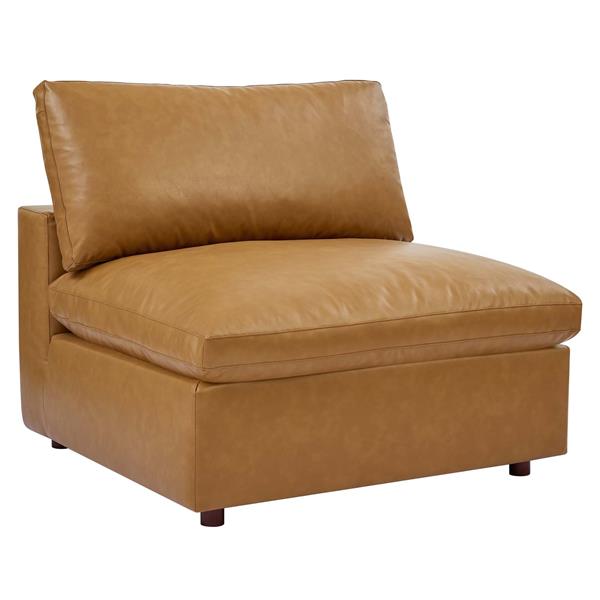 Commix Down Filled Overstuffed Vegan Leather Armless Chair - Tan 