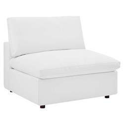 Commix Down Filled Overstuffed Vegan Leather Armless Chair - White 
