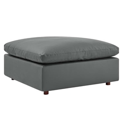 Commix Down Filled Overstuffed Vegan Leather Ottoman - Gray 