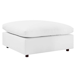 Commix Down Filled Overstuffed Vegan Leather Ottoman - White 