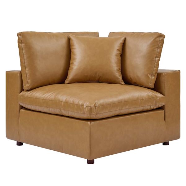 Commix Down Filled Overstuffed Vegan Leather Corner Chair - Tan 
