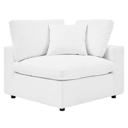 Commix Down Filled Overstuffed Vegan Leather Corner Chair - White 