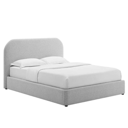 Keynote Upholstered Fabric Curved Queen Platform Bed - Heathered Weave Light Gray 
