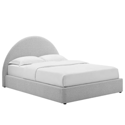 Resort Upholstered Fabric Arched Round Queen Platform Bed - Heathered Weave Light Gray 